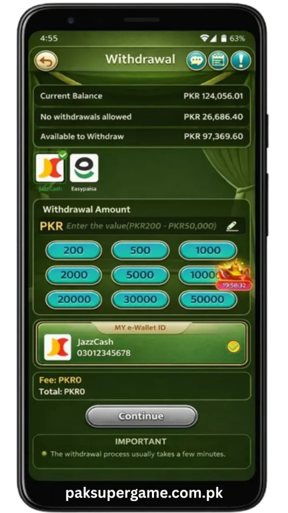 Withdraw Money in Pak Super Game